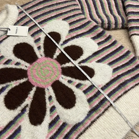 FOREVER 21 Fuzzy Striped Floral Graphic Sweater - Picture 13 of 16